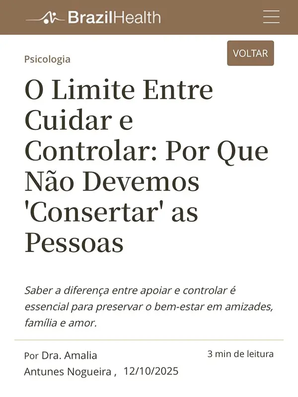 BrazilHealth — O Limite Entre Cuidar e Controlar: Por Que Não Devemos 'Consertar' as Pessoas