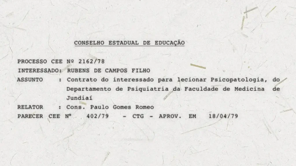 Conselho Estadual de Educação — Contrato para lecionar Psicopatologia · Faculdade de Medicina de Jundiaí (1979).